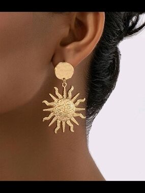 Gold Sunburst Drop Earrings Women Jewelry